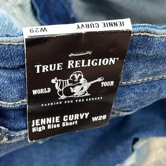 NWT True Religion Jennie Curvy Shorts Medium Dark Wash High Rise Sz 29 - Picture 16 of 16